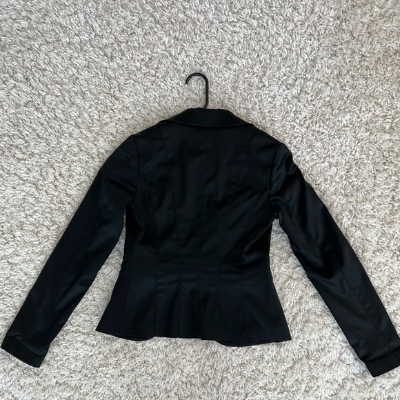 Black Guess Marciano satin tuxedo style suit jacket with gold clasp buttons. - Picture 4 of 4